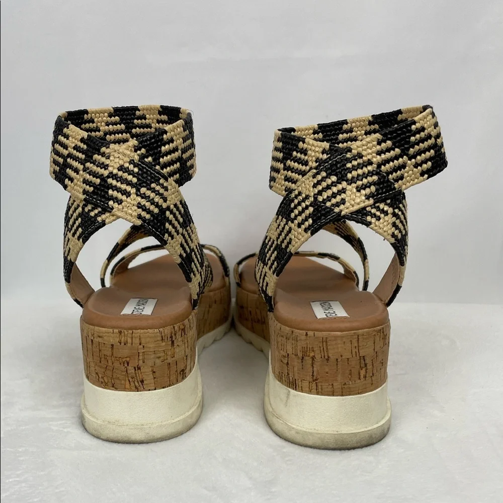 Steve Madden Black/Tan Wedge Sandals 8.5